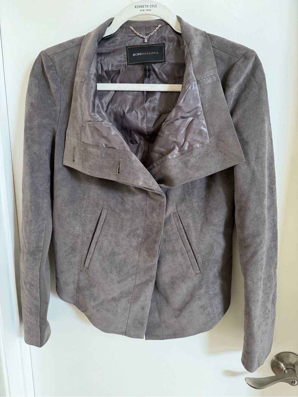 BCBGMAXAZRIA Gray Faux Suede Moto Jacket Blazer XS